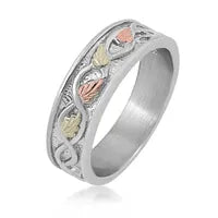 Classic Wedding III - Sterling Silver Black Hills Gold Mens Ring