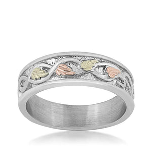 Classic Wedding III - Sterling Silver Black Hills Gold Mens Ring