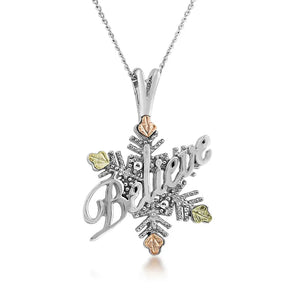"Believe" Snowflake - Sterling Silver Black Hills Gold Pendant