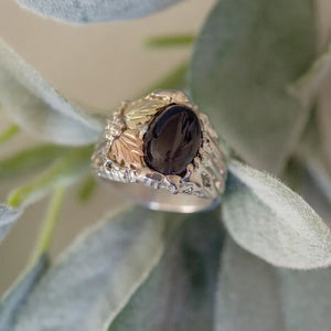 Oval Onyx - Sterling Silver Black Hills Gold Mens Ring