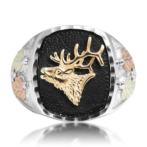 Stately Elk - Sterling Silver Black Hills Gold Mens Ring