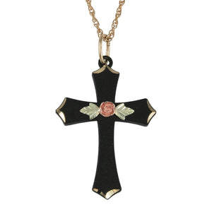 Black Rose Cross Pendant & Necklace - Black Hills Gold - Jewelry