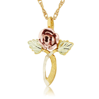 Rose Double Leaf Pendant & Necklace - Black Hills Gold - Jewelry