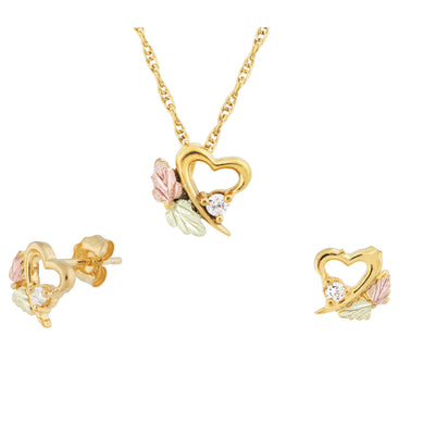 Sparkling Diamond Heart Black Hills Gold Pendant & Earrings Set - Jewelry