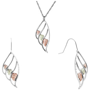 Sterling Silver Triple Leaf Earrings & Pendant Set - Jewelry