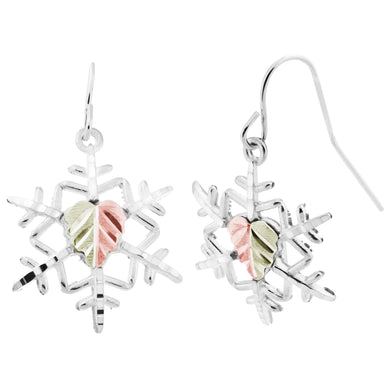 Sterling Silver Black Hills Gold Snowflake Earrings - Jewelry