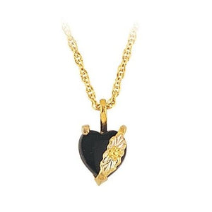 Black Hills Gold Heart Cut Onyx Pendant & Necklace - Jewelry