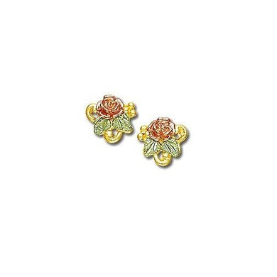 Rose Foliage Black Hills Gold Earrings I - Jewelry