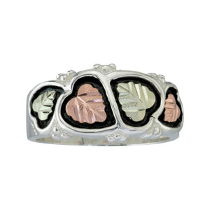Mens Sterling Silver Black Hills Gold Antiqued Foliage Ring - Jewelry