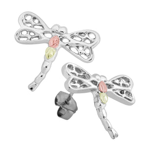 Fancy Dragonfly - Sterling Silver Black Hills Gold Earrings
