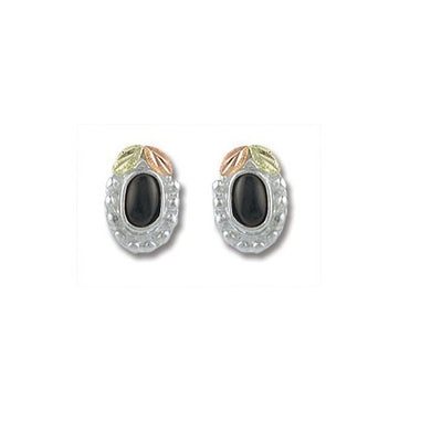 Oval Onyx - Sterling Silver Black Hills Gold Earrings