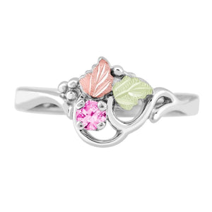 Sterling Silver Black Hills Gold Pink Tourmaline Foliage Ring - Jewelry