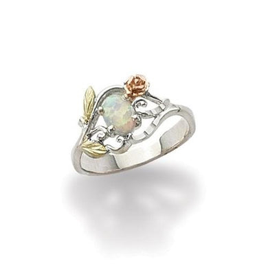 Sterling Silver Black Hills Gold Opal & Rose Ring - Jewelry