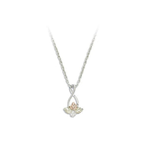 Sterling Silver Black Hills Gold Diamond Three Leaf Pendant - Jewelry