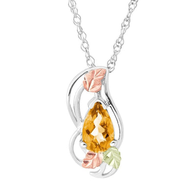 Sterling Silver Black Hills Gold Citrine Pear Pendant - Jewelry