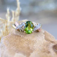 Black Hills Gold Peridot & Diamond Ring
