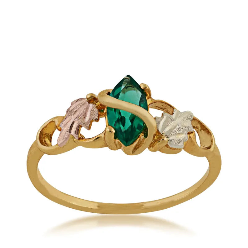 Black Hills Gold Marquise Genuine Emerald Ring