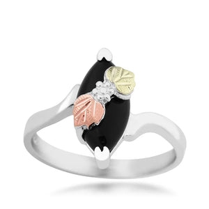 Sterling Silver Onyx Black Hills Gold Ring