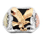 Onyx Eagle V - Sterling Silver Black Hills Gold Mens Ring