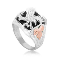 Swooping Eagle - Sterling Silver Black Hills Gold Mens Ring