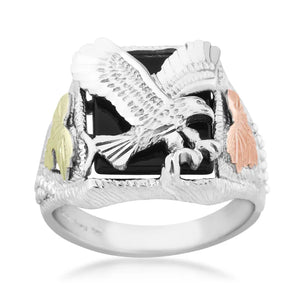 Swooping Eagle - Sterling Silver Black Hills Gold Mens Ring