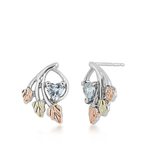 Sterling Silver Black Hills Gold Aquamarine Heart Earrings