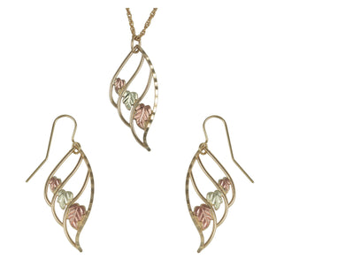 Triple Leaf - Black Hills Gold Earrings & Pendant Set