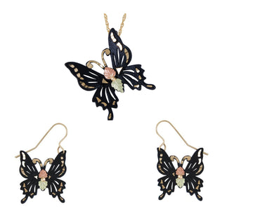 Powder Coated Butterflies - Black Hills Gold Earrings & Pendant Set