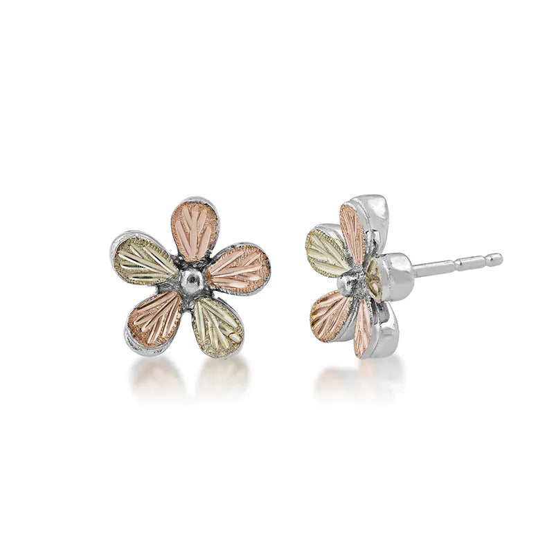 Vibrant Flower - Sterling Silver Black Hills Gold Earrings