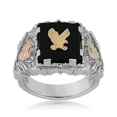 Men's Sterling Silver Black Hills Gold Gilded Eagle Ring