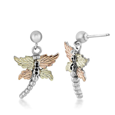 Onyx Lil Dragonfly - Sterling Silver Black Hills Gold Earrings