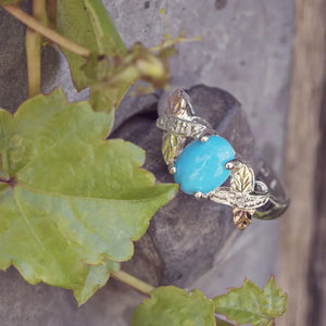 Turquoise and Diamond - Sterling Silver Black Hills Gold Ring