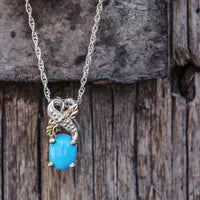 Sterling Silver Black Hills Gold Oval Turquoise & Diamond Pendant