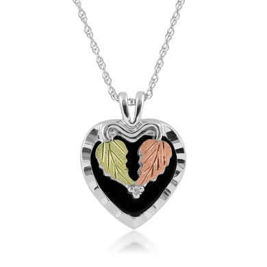 Onyx Leafy Heart - Sterling Silver Black Hills Gold Pendant