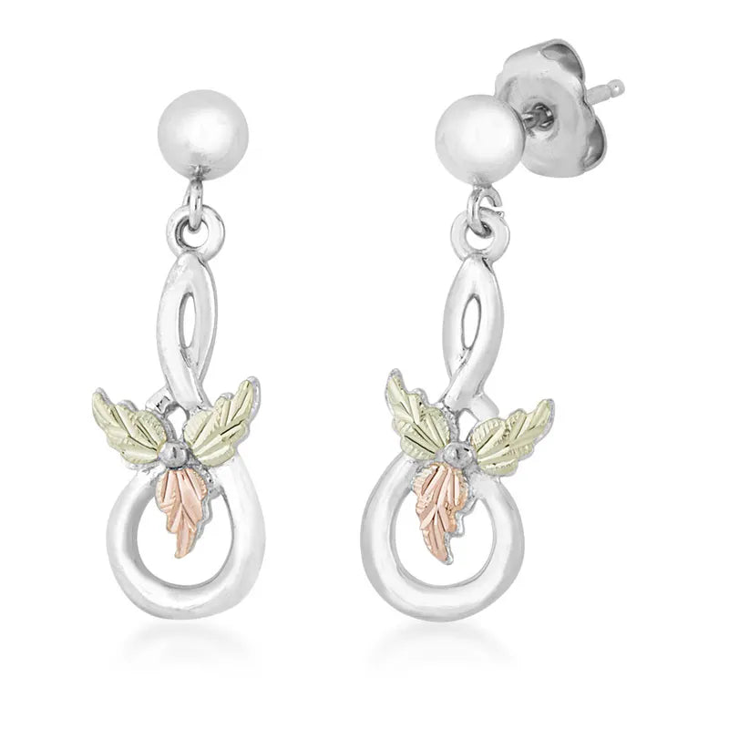 Dangling Swirl - Sterling Silver Black Hills Gold Earrings