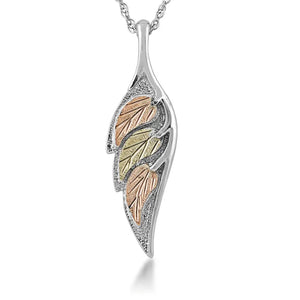 Sterling Silver Black Hills Gold Foliage Wing Pendant