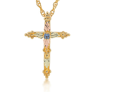 Yogo Sapphire Cross - Black Hills Gold Pendant