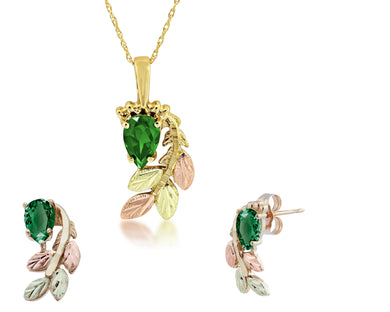 Genuine Emerald - Black Hills Gold Earrings & Pendant Set