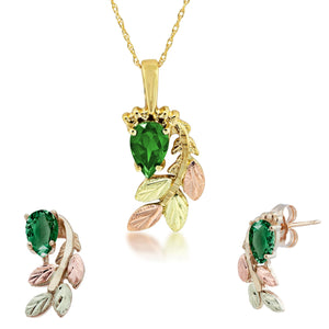 Genuine Emerald - Black Hills Gold Earrings & Pendant Set