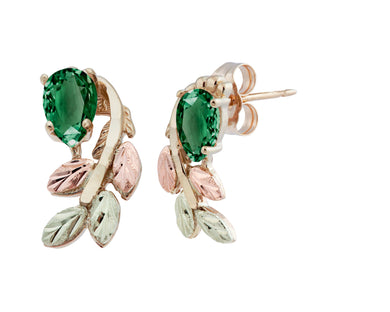 Pear Cut Genuine Emerald - Black Hills Gold Earrings