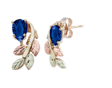 Pear Cut Genuine Sapphire - Black Hills Gold Earrings