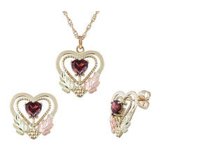 Garnet Heart - Black Hills Gold Earrings & Pendant Set