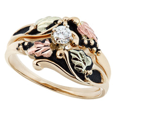 Antiqued Diamond - Black Hills Gold Engagement & Wedding Ring Set