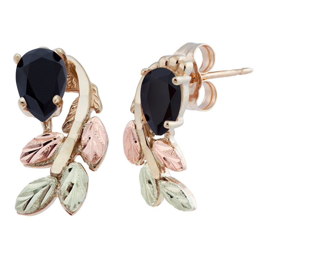 Pear Cut Onyx - Black Hills Gold Earrings