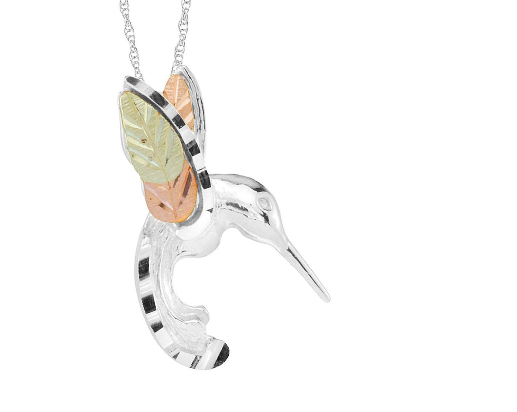 Hummingbird II - Sterling Silver Black Hills Gold Pendant