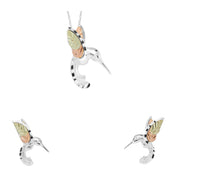 Hummingbird - Silver Black Hills Gold Earrings & Pendant Set
