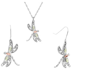 Dragonfly - Silver Black Hills Gold Earrings & Pendant Set