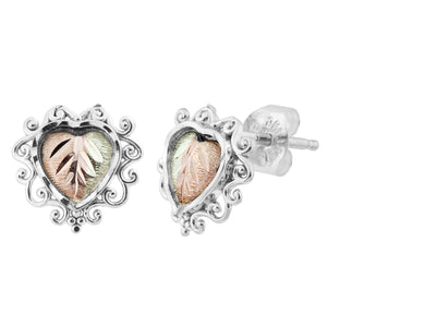 Blended Color Heart - Sterling Silver Black Hills Gold Earrings