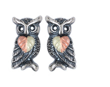 Oxidized Owl - Sterling Silver Black Hills Gold Earrings
