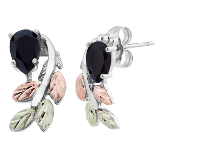 Pear Cut Onyx - Sterling Silver Black Hills Gold Earrings